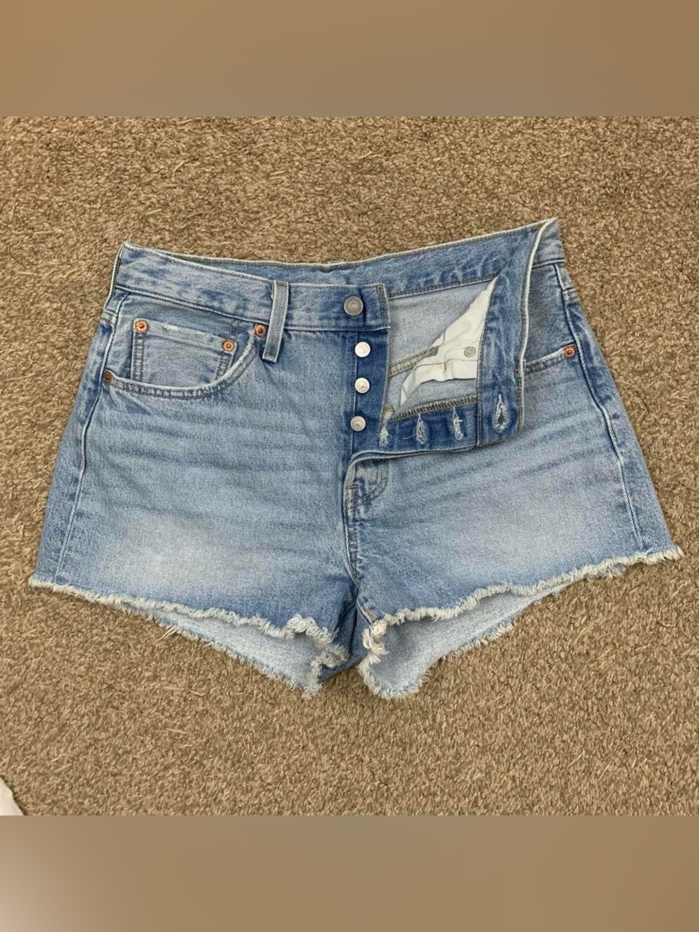 Levis 501 Shorts Womens 30 Blue Light Wash Denim Cut Off Button Fly High Rise